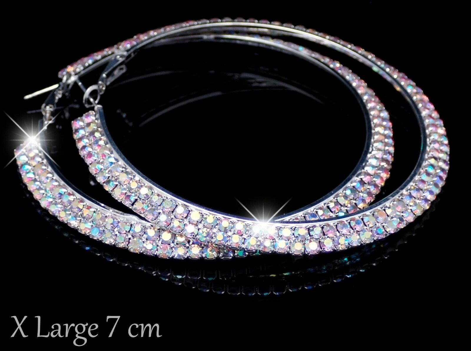 Very Large Chunky Hoop Earrings, Big Rhinestones, Round Sparkly