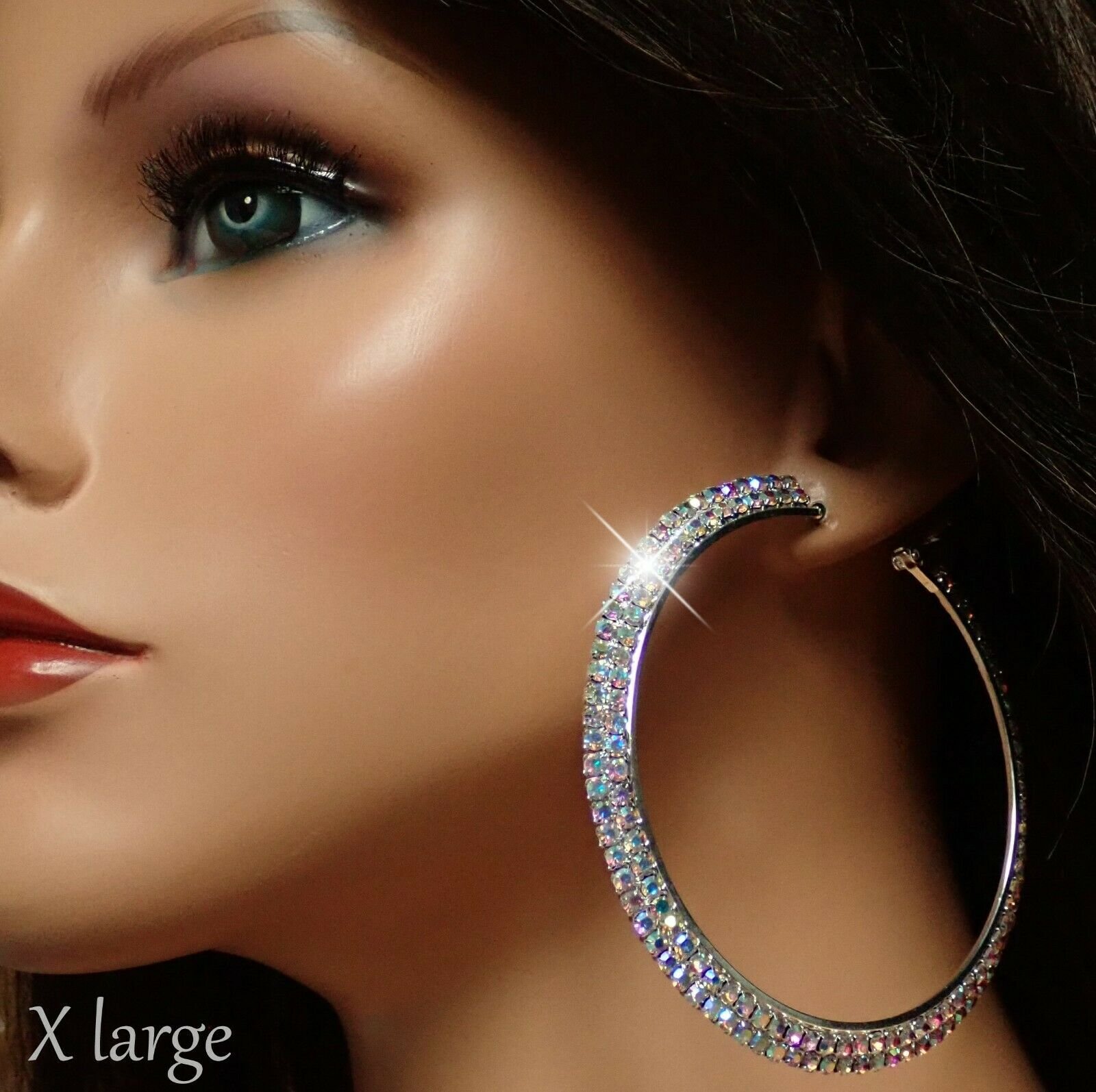 Large AB Rhinestone Pave Open Circle Pageant Earrings | 3.3 | 569245
